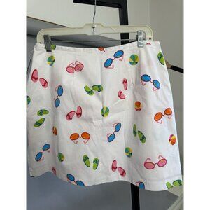 Briggs New York Women's White Skorts Summer Beach Designs Elastic Waist Size 14